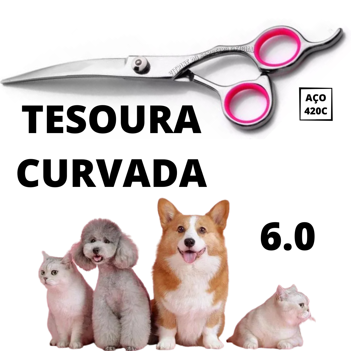 Tesoura Curvada Banho E Tosa Pet Para Petshop