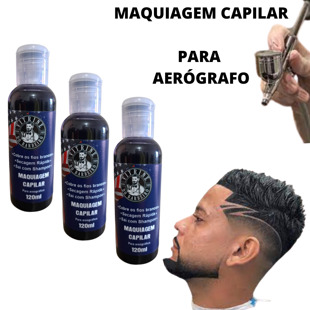 Kit 03 Tinta Preta Maquiagem Capilar Pigmentação Aerógrafo