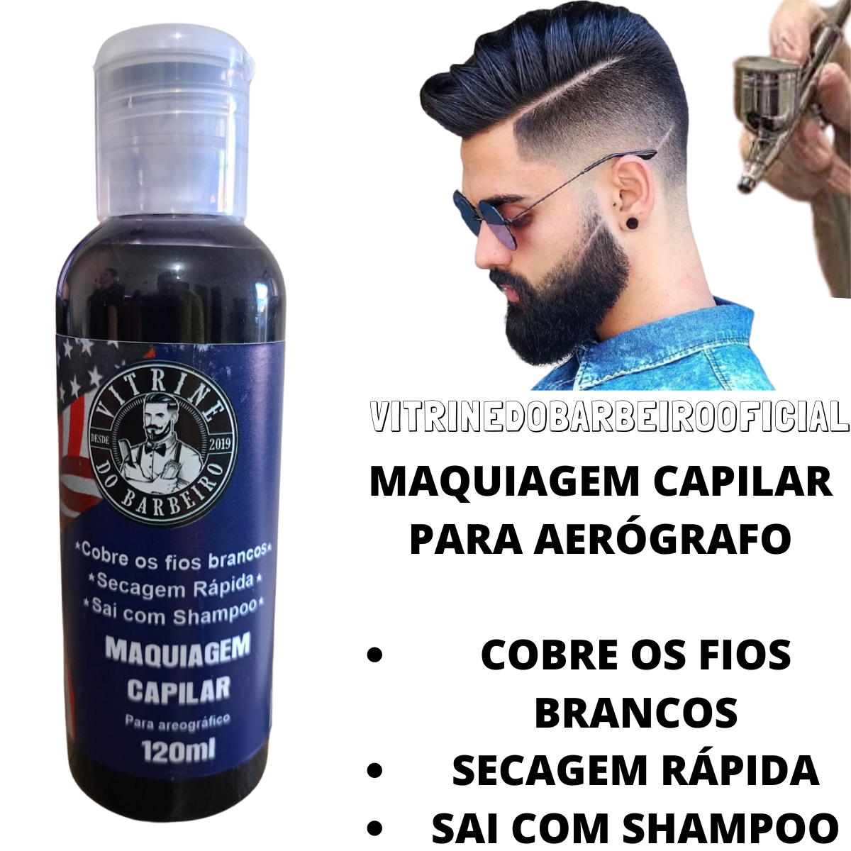 Kit 03 Tinta Preta Maquiagem Capilar Pigmentação Aerógrafo