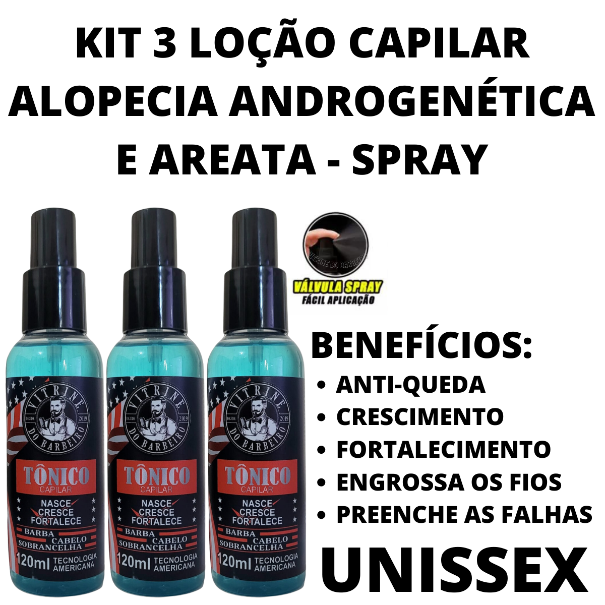 3 Tônico 120ml Nasce Cresce E Fortalece Anti Alopecia Areata