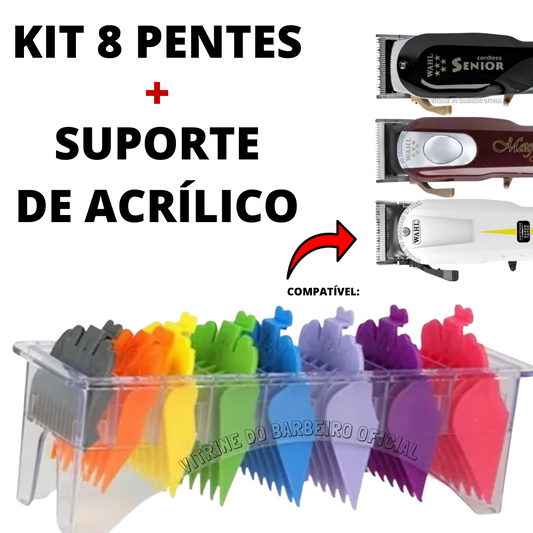 Kit 8 Pentes + Suporte Kit Barbearia P Máquinas De Corte