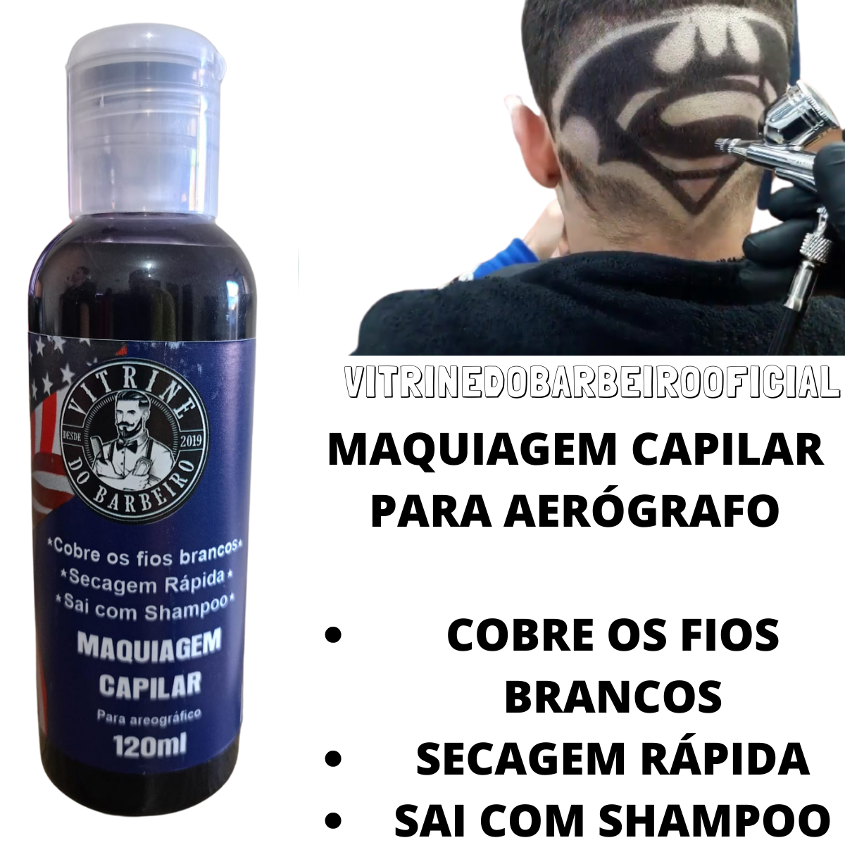 Kit 03 Tinta Preta Maquiagem Capilar Pigmentação Aerógrafo