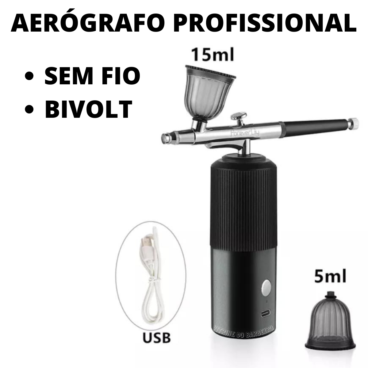 Kit Barbearia Aerógrafo Com Mini Compressor Sem Fio Bivolt