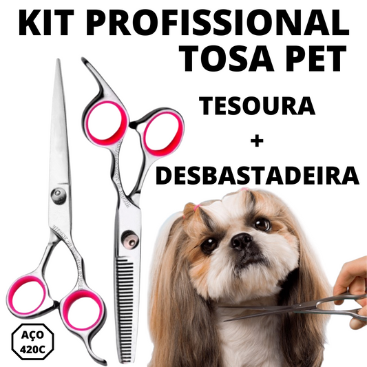 Kit Petshop Tesoura + Desbastadeira Para Tosa Cão E Gato