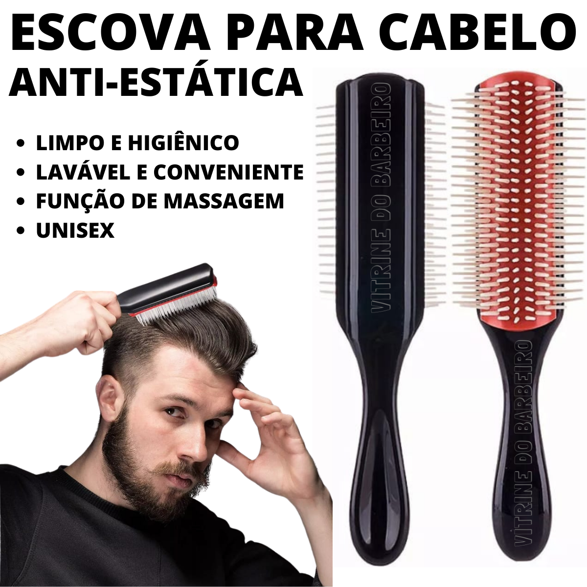 Escova De Cabelo Cerda Única Para Cabelo Curto E Médio