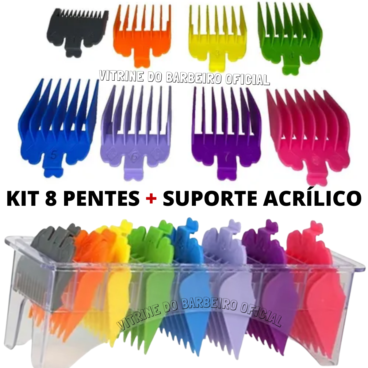 Kit 8 Pentes + Suporte Kit Barbearia P Máquinas De Corte