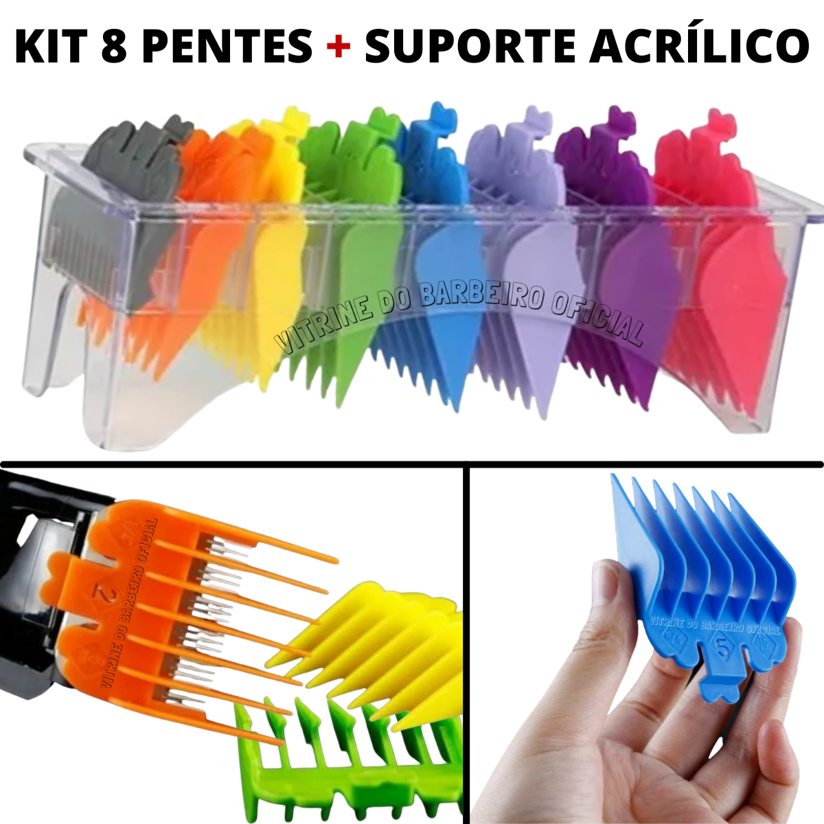 Kit 8 Pentes + Suporte Kit Barbearia P Máquinas De Corte