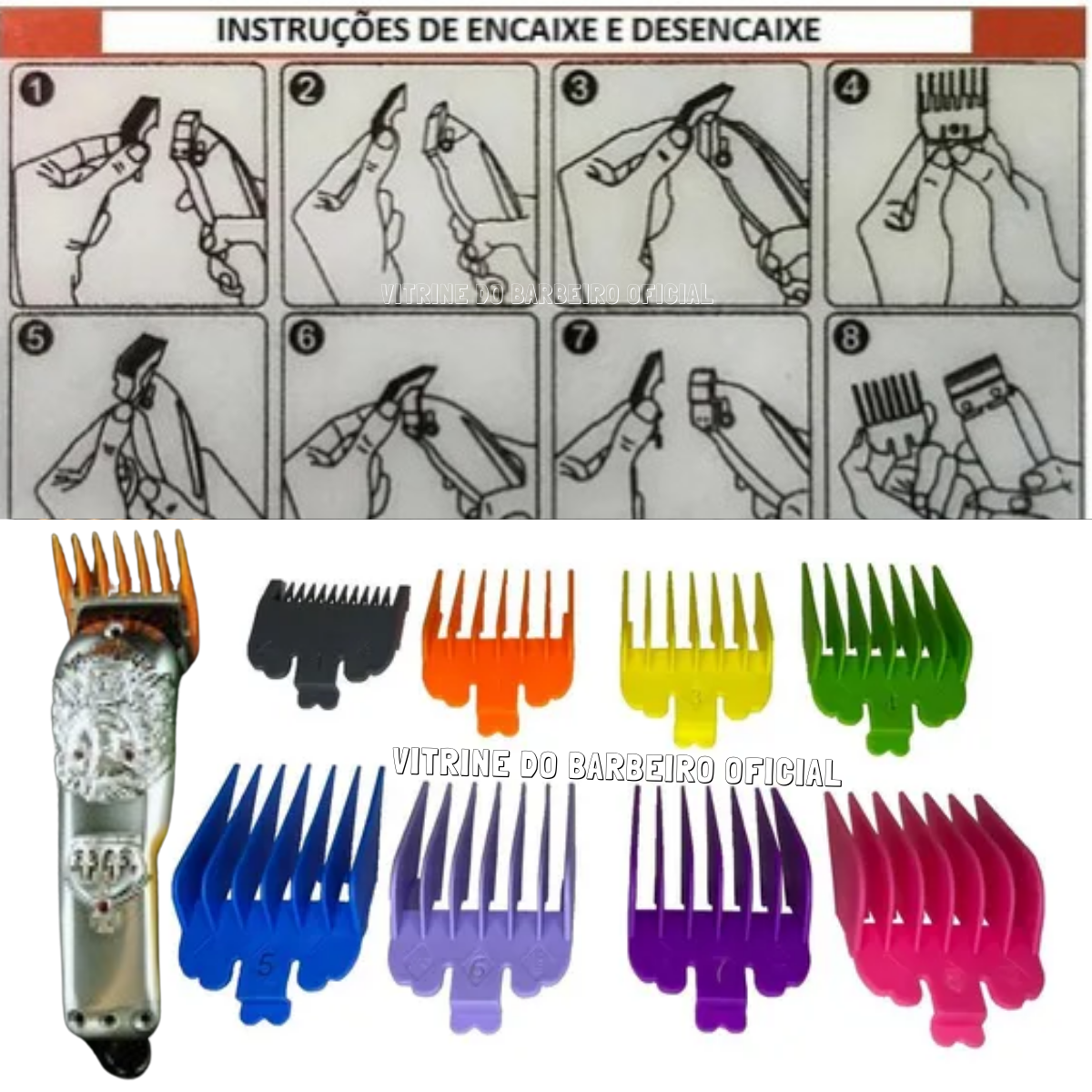 Kit 8 Pentes + Suporte Kit Barbearia P Máquinas De Corte